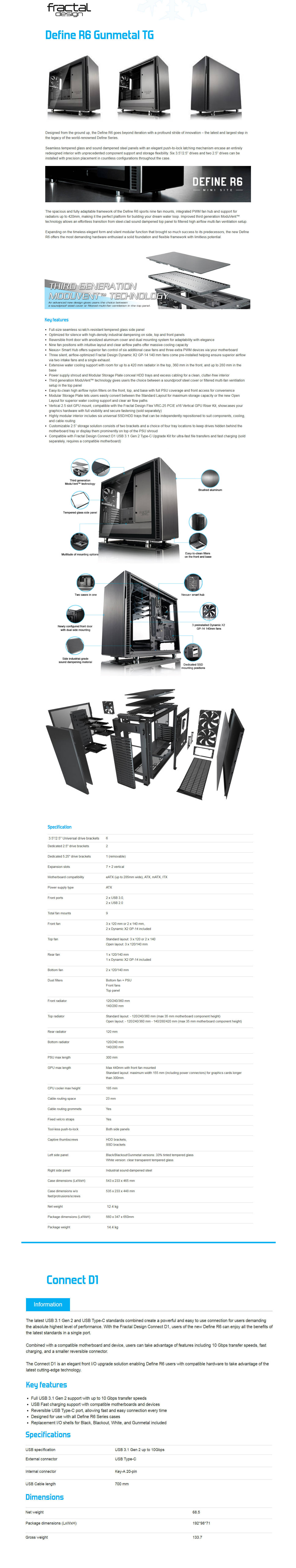  Buy Online Fractal Design Define R6 Mid Tower Case + Connect D1
